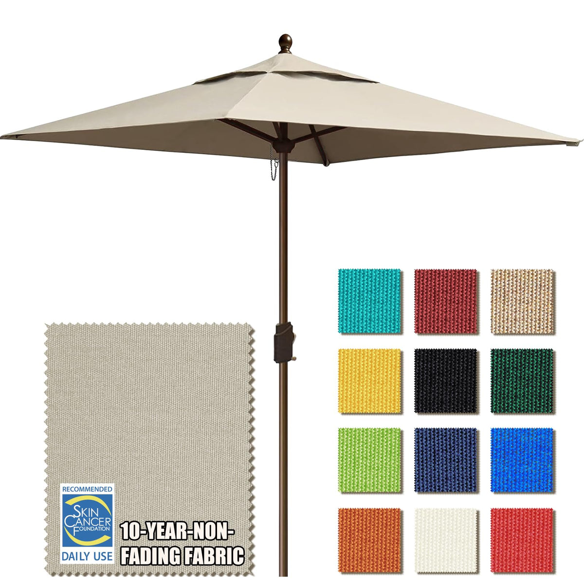 EliteShade antique beige front view of 6x6ft umbrella showing full canopy and clean lines for elegant shade