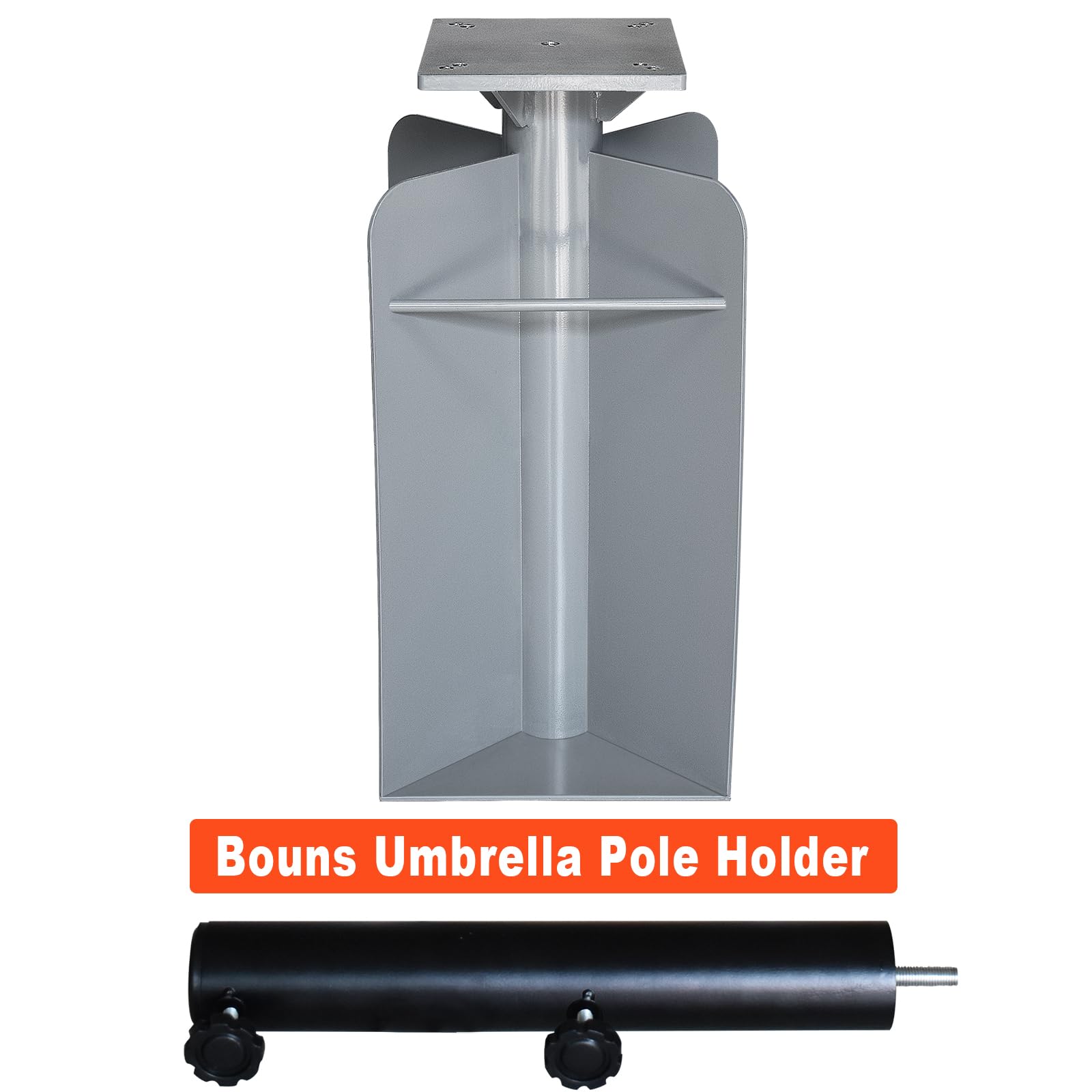 EliteShade securing a center-pole umbrella showing versatile compatibility and easy swap benefit