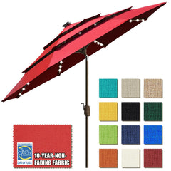 EliteShade front view of 9ft umbrella showing logo and red canopy benefit shade