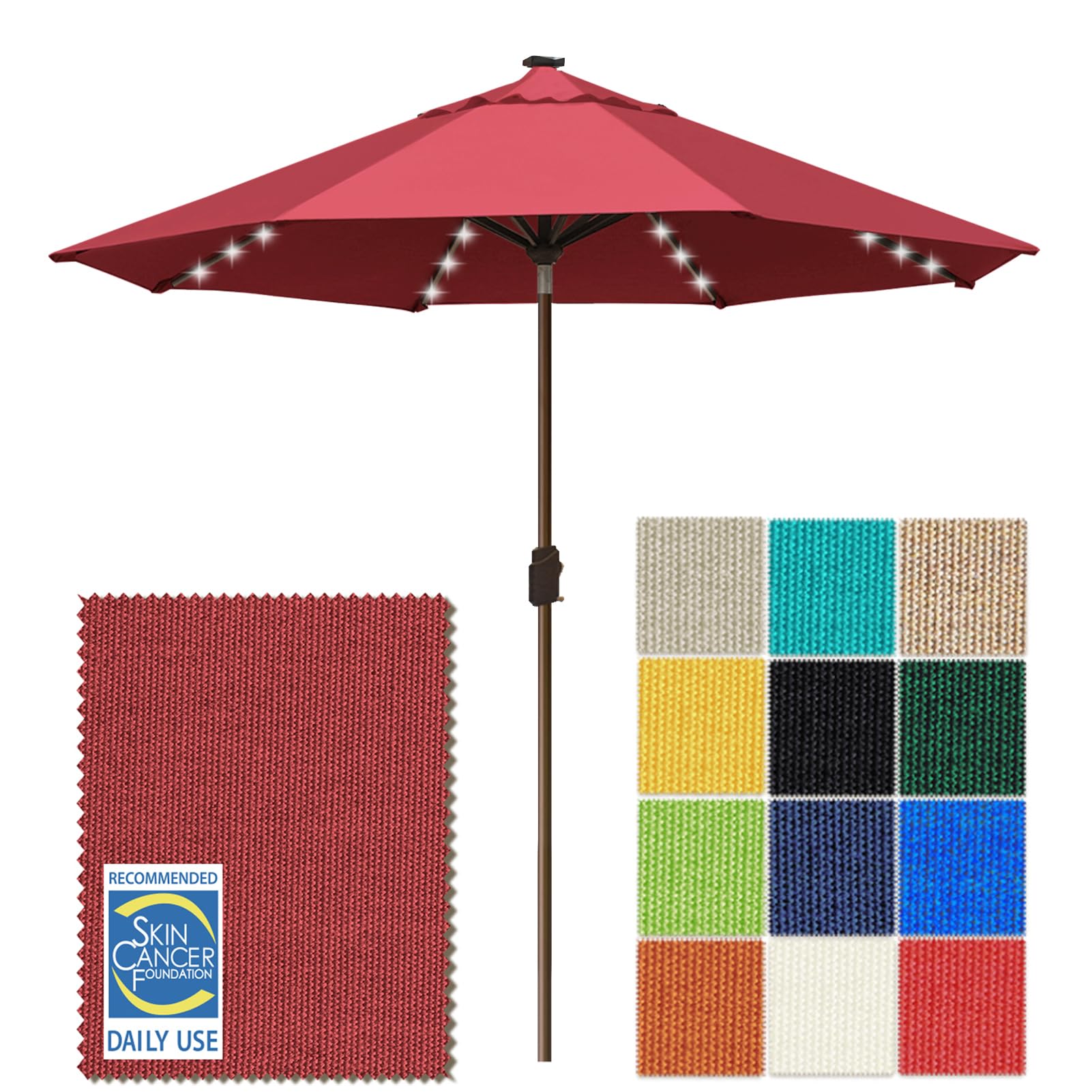 EliteShade front view of burgundy canopy showing full 9ft coverage and stylish market shape