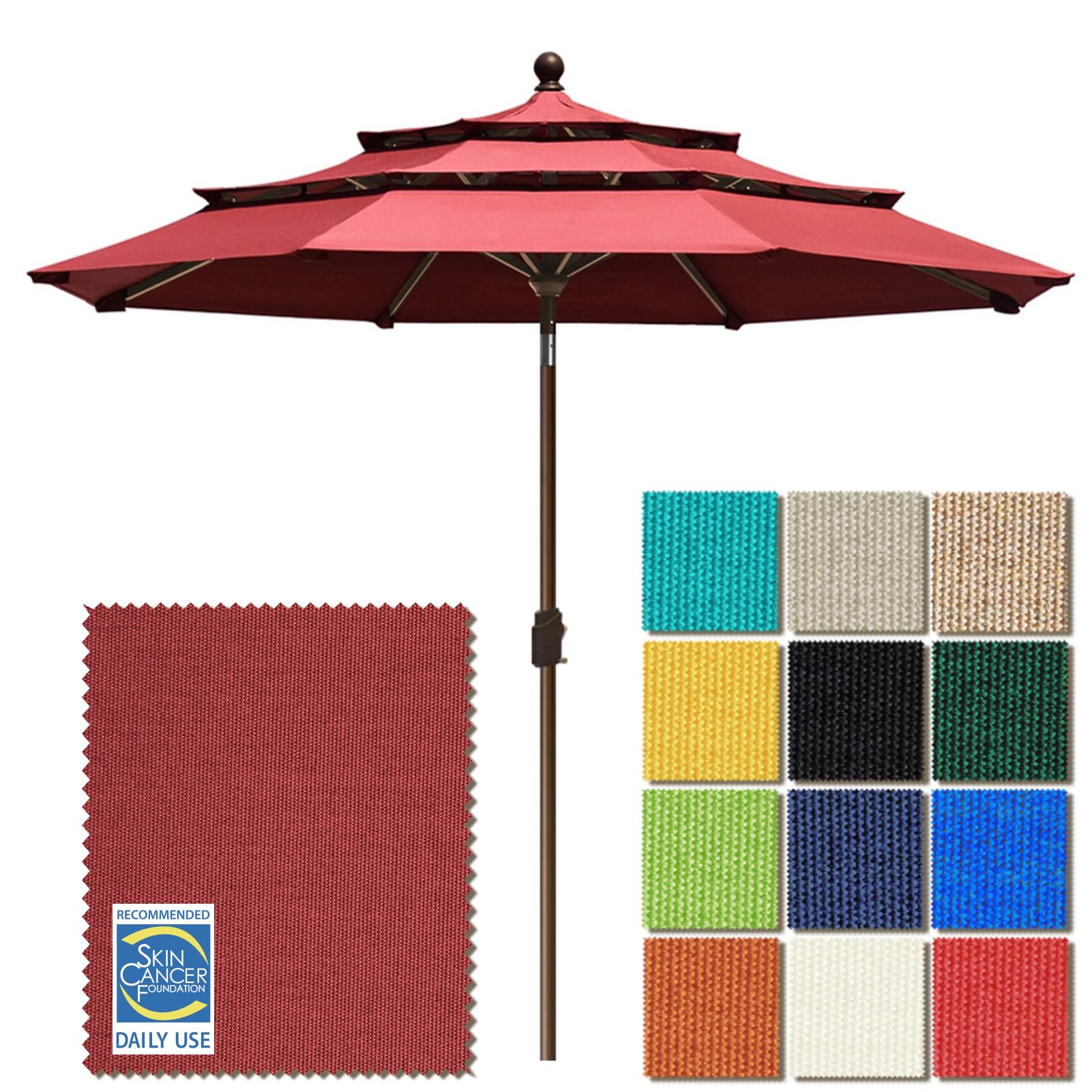 EliteShade front view burgundy umbrella showing wide shaded area and durable finish