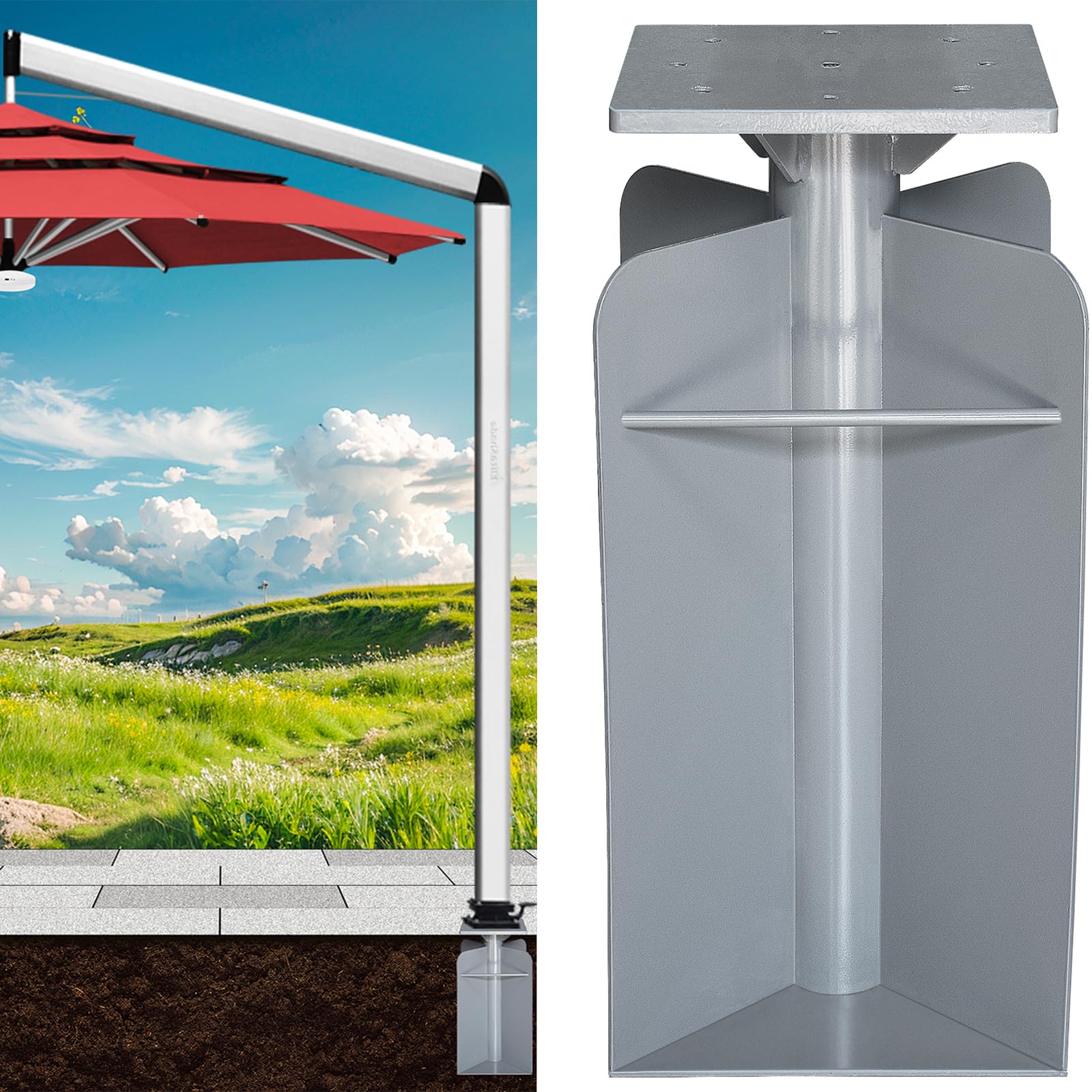 EliteShade front view ground socket showing compact durable anchor and neat installation benefit