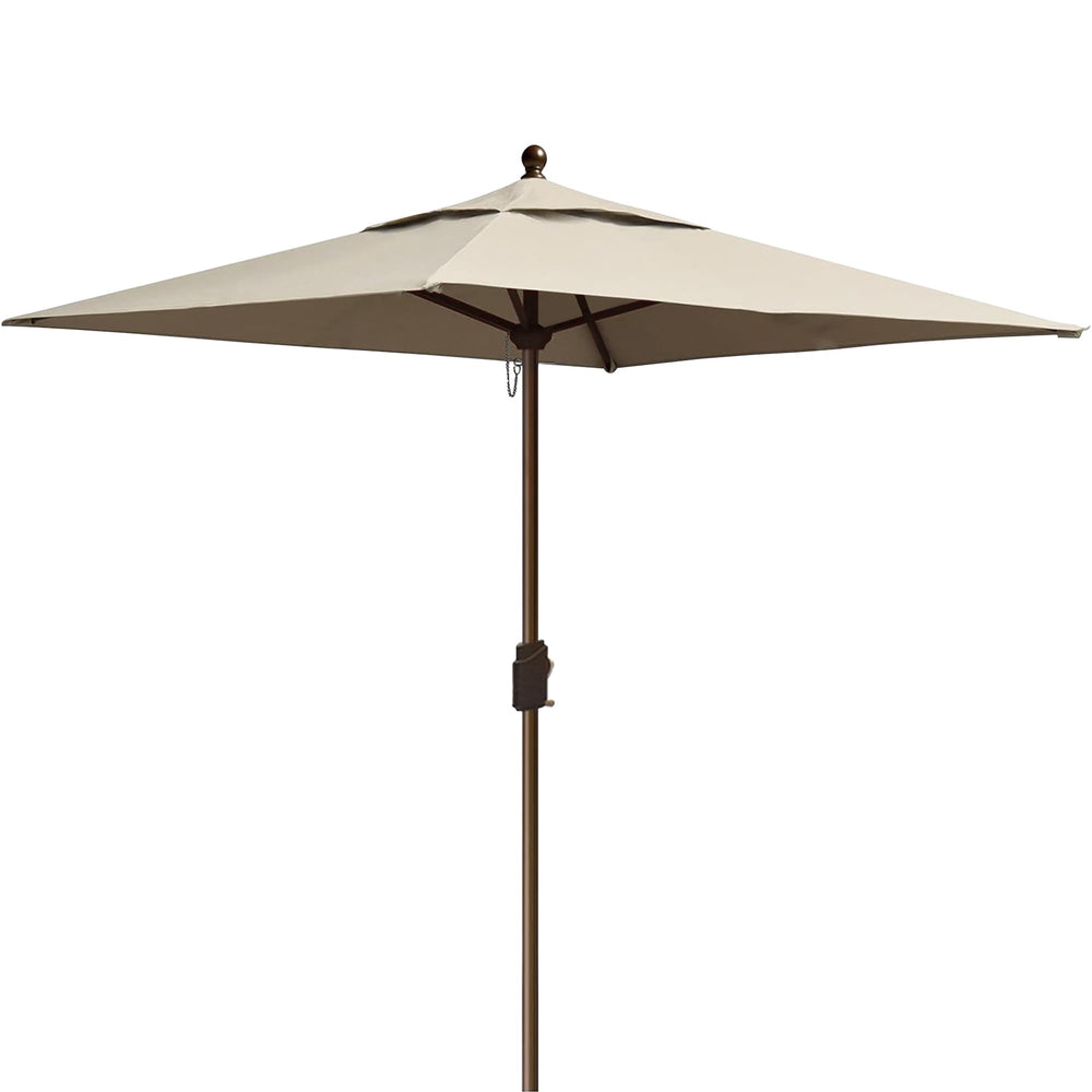 EliteShade umbrella in use over patio dining set demonstrating comfortable shaded outdoor seating