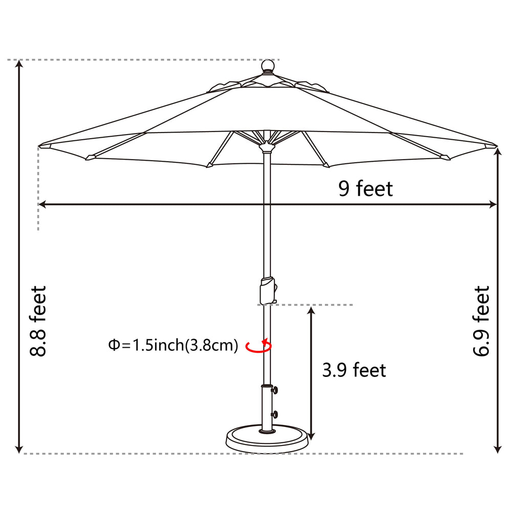EliteShade in-use over patio table offering comfortable shaded dining