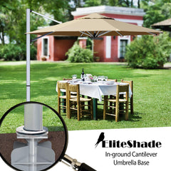 EliteShade installed in lawn with scale comparison demonstrating discreet subterranean footprint