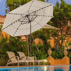 EliteShade solar LED rib lights illuminated for bright evening ambiance and hands-free power
