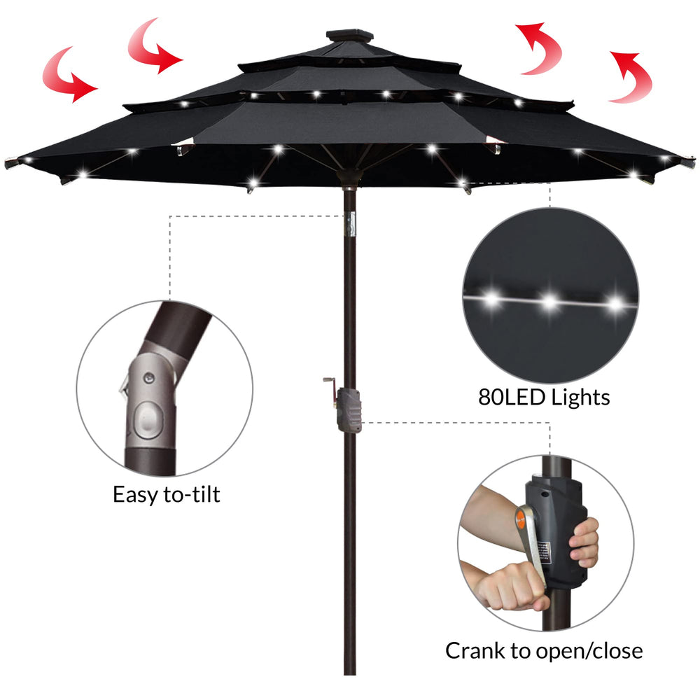 EliteShade illuminated at night by solar LEDs demonstrating evening ambiance