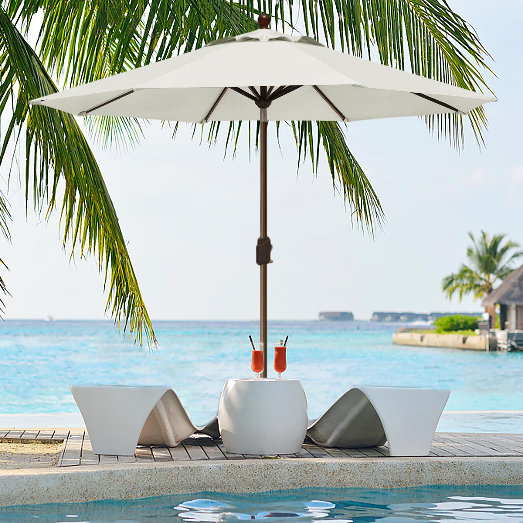 EliteShade poolside lifestyle scene showing durable shade at backyard pool area