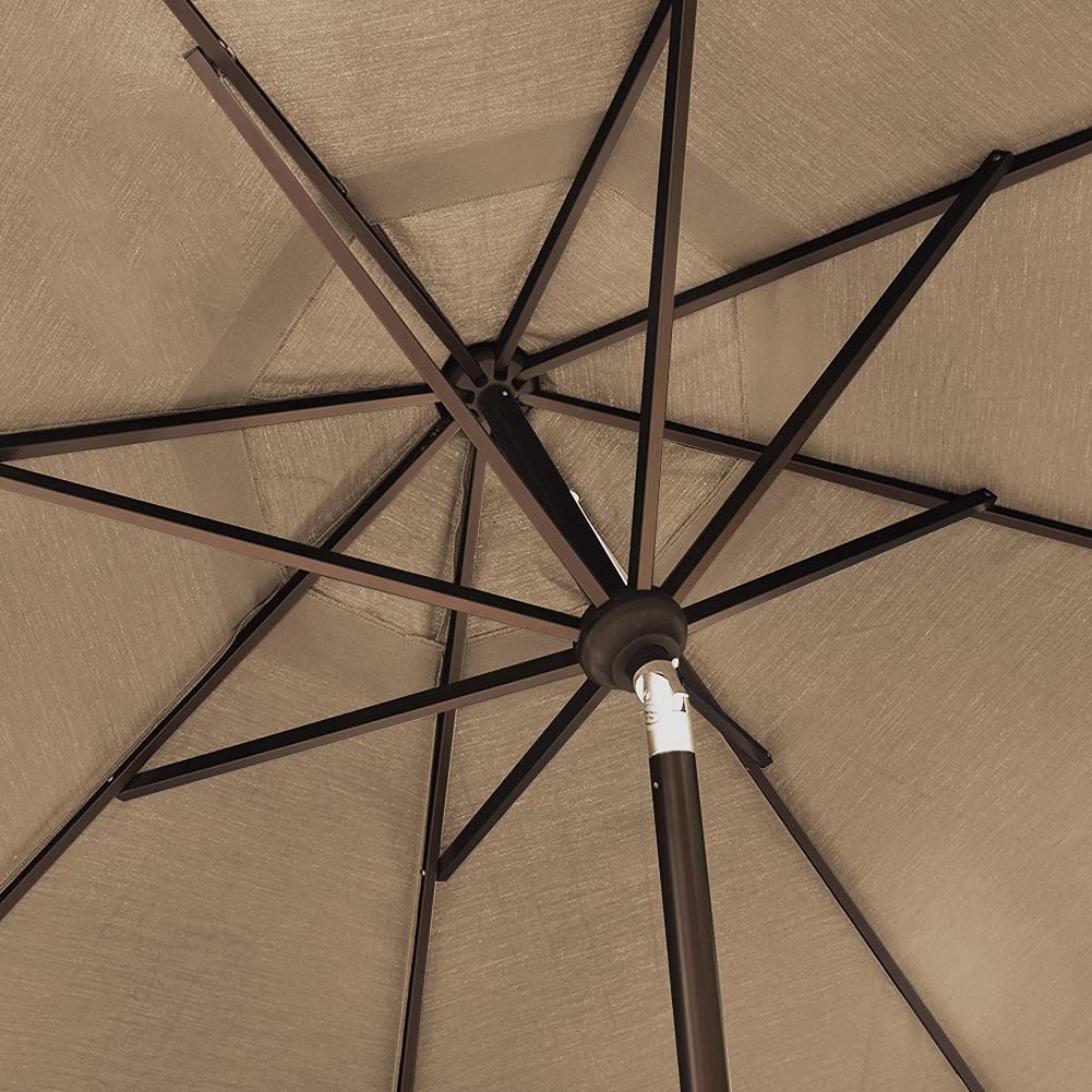 EliteShade next to patio chair showing 10ft size and real-world scale advantage