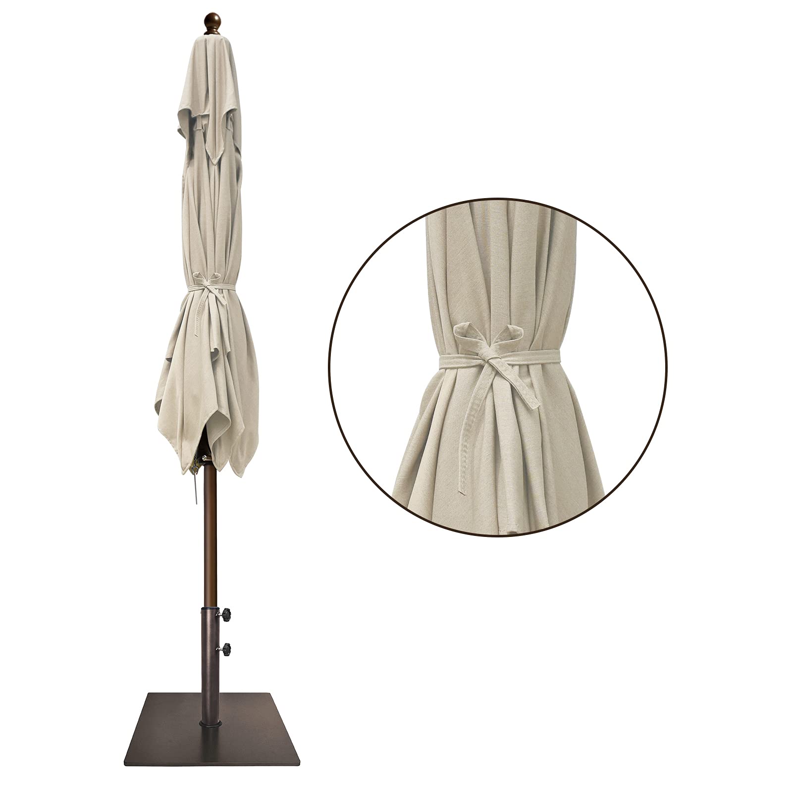EliteShade umbrella size comparison beside a dining table to show 6x6ft coverage and scale