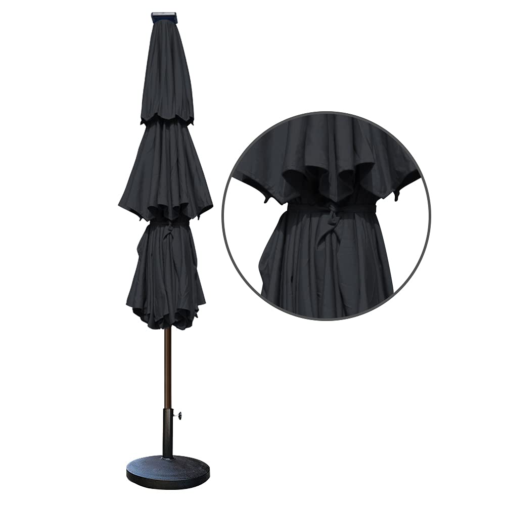 EliteShade beside a table showing 9ft scale and fit for outdoor seating