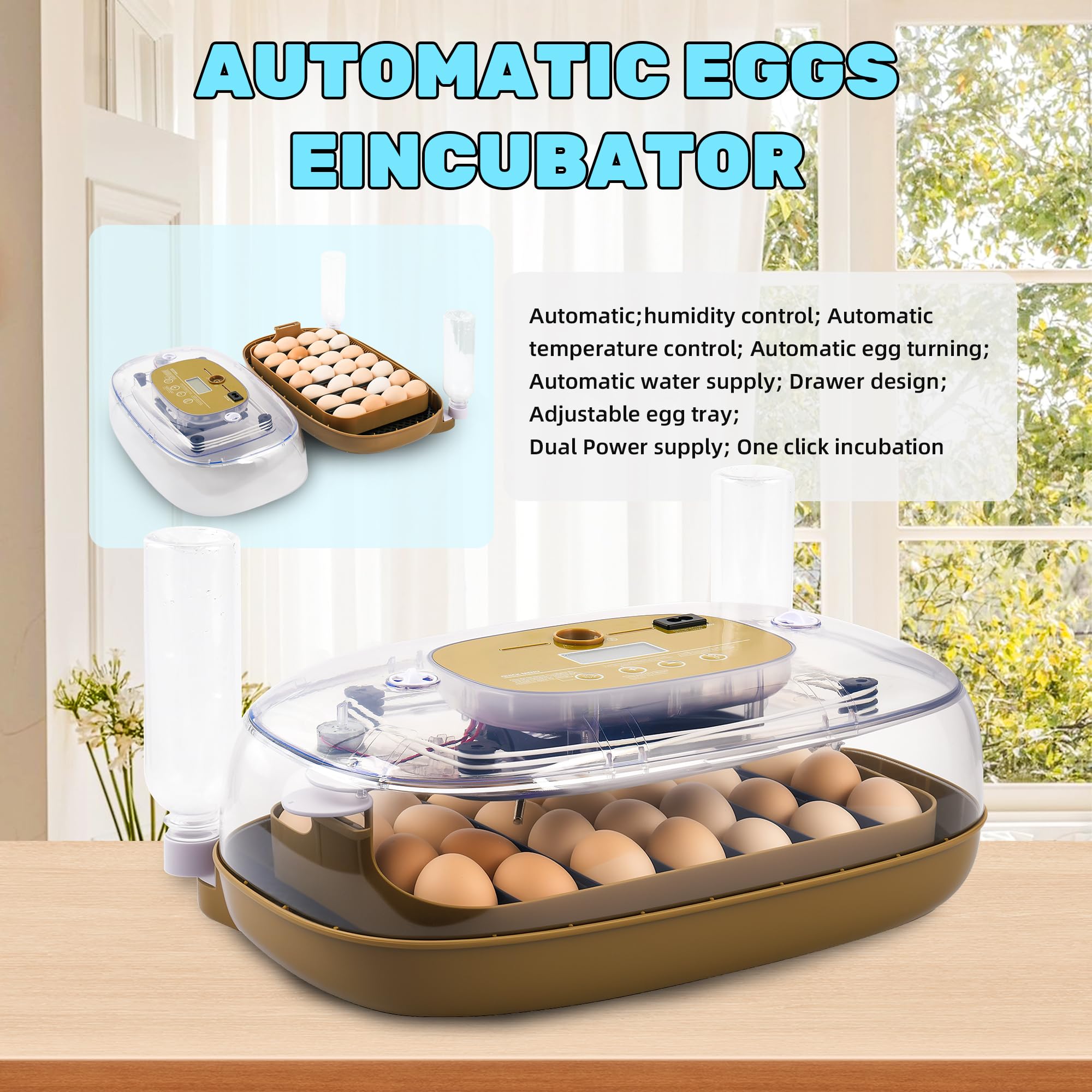 Elitevia next to standard eggs showing scale and space-saving design