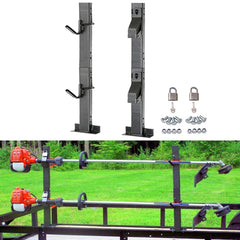 ELITEWILL front view of two-place trimmer rack showing organized storage and security