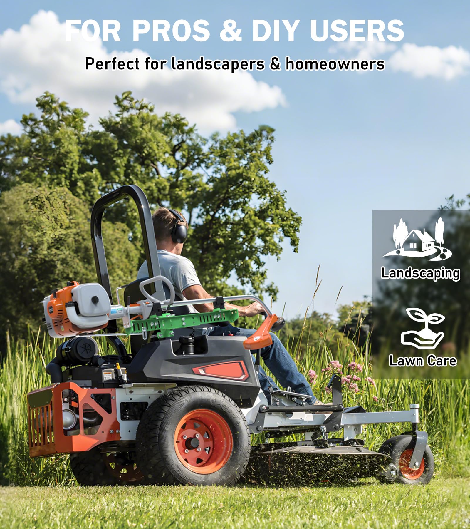 ELITEWILL rack mounted on zero-turn mower showing convenience during work