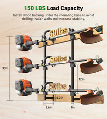 ELITEWILL rack mounted inside an enclosed trailer protecting trimmers during transport