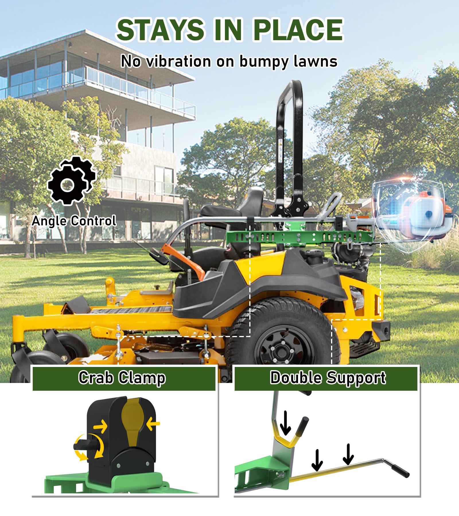 ELITEWILL rack beside mower for scale showing compact footprint and fit