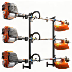 ELITEWILL front view of trimmer rack showing secure multi-tier layout and space saving