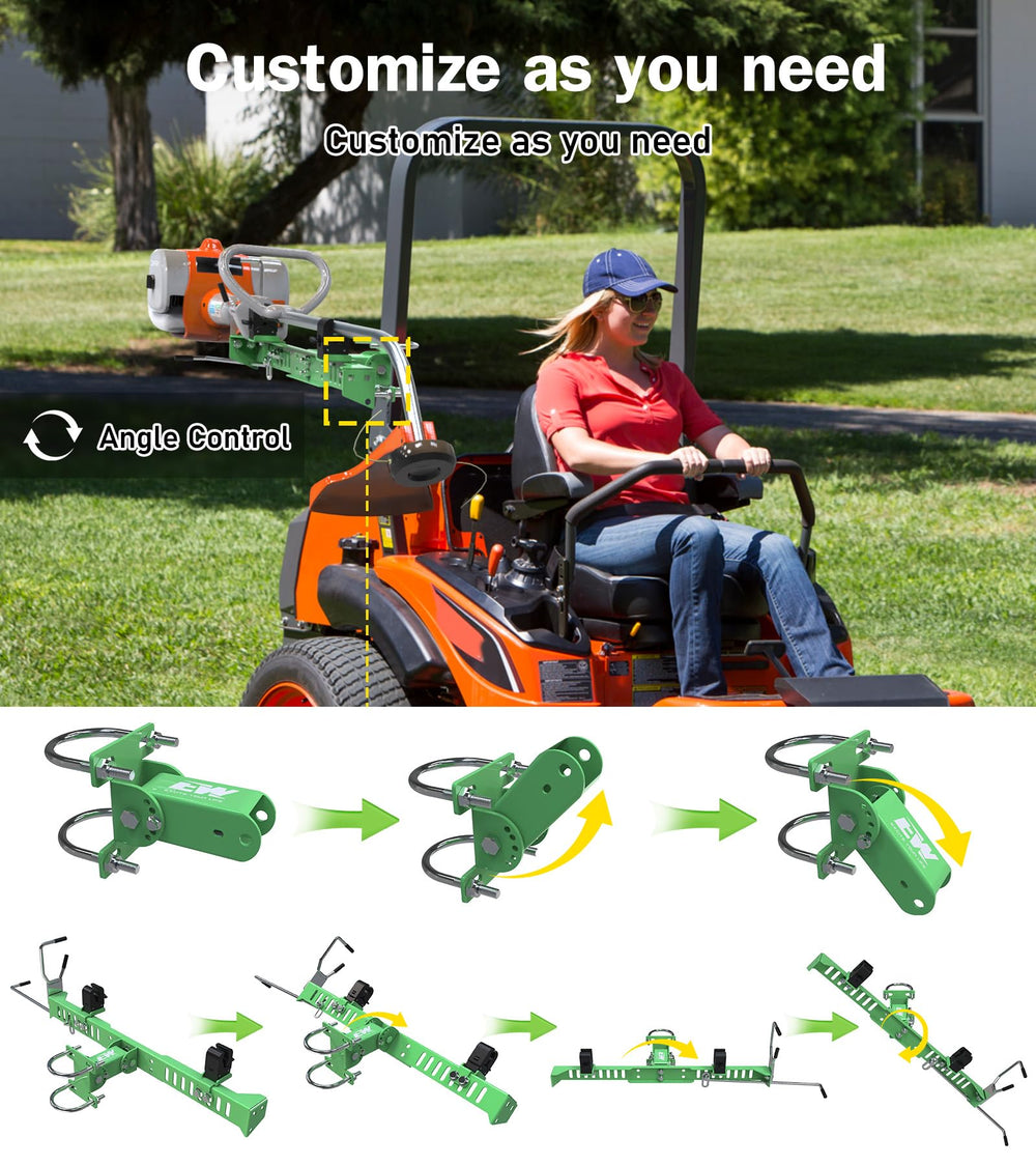 ELITEWILL trimmer secured in rack while mower is moving for safe transport