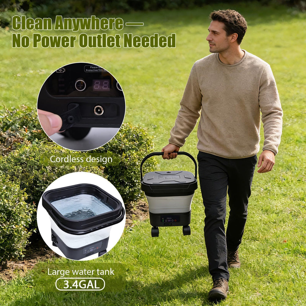 Elmfruit in a campsite setting cleaning gear for outdoor convenience