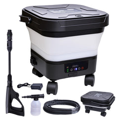 Elmfruit front view showing compact portable washer for easy storage and transport