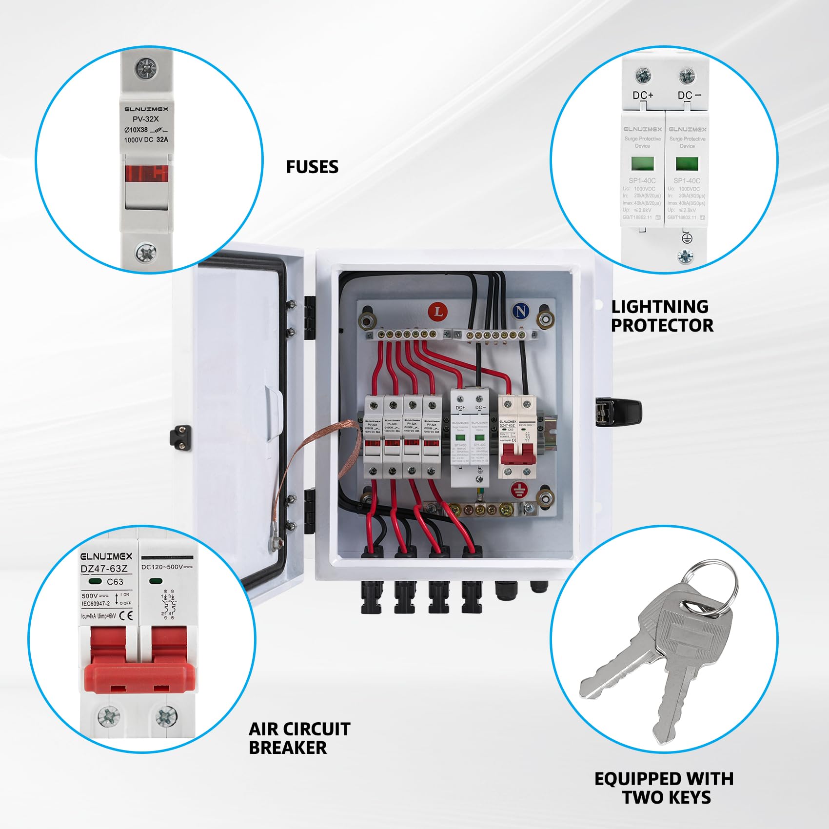 ELNUIMEX locked door detail with key showing secured access for safer maintenance
