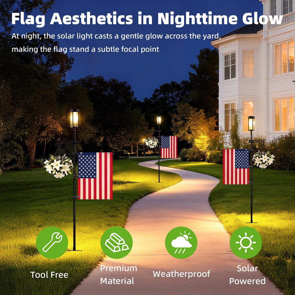 ELOVIA flag stand in yard lighting pathway and enhancing curb appeal