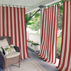 Elrene front view showing red Highland Stripe panel for stylish sun protection