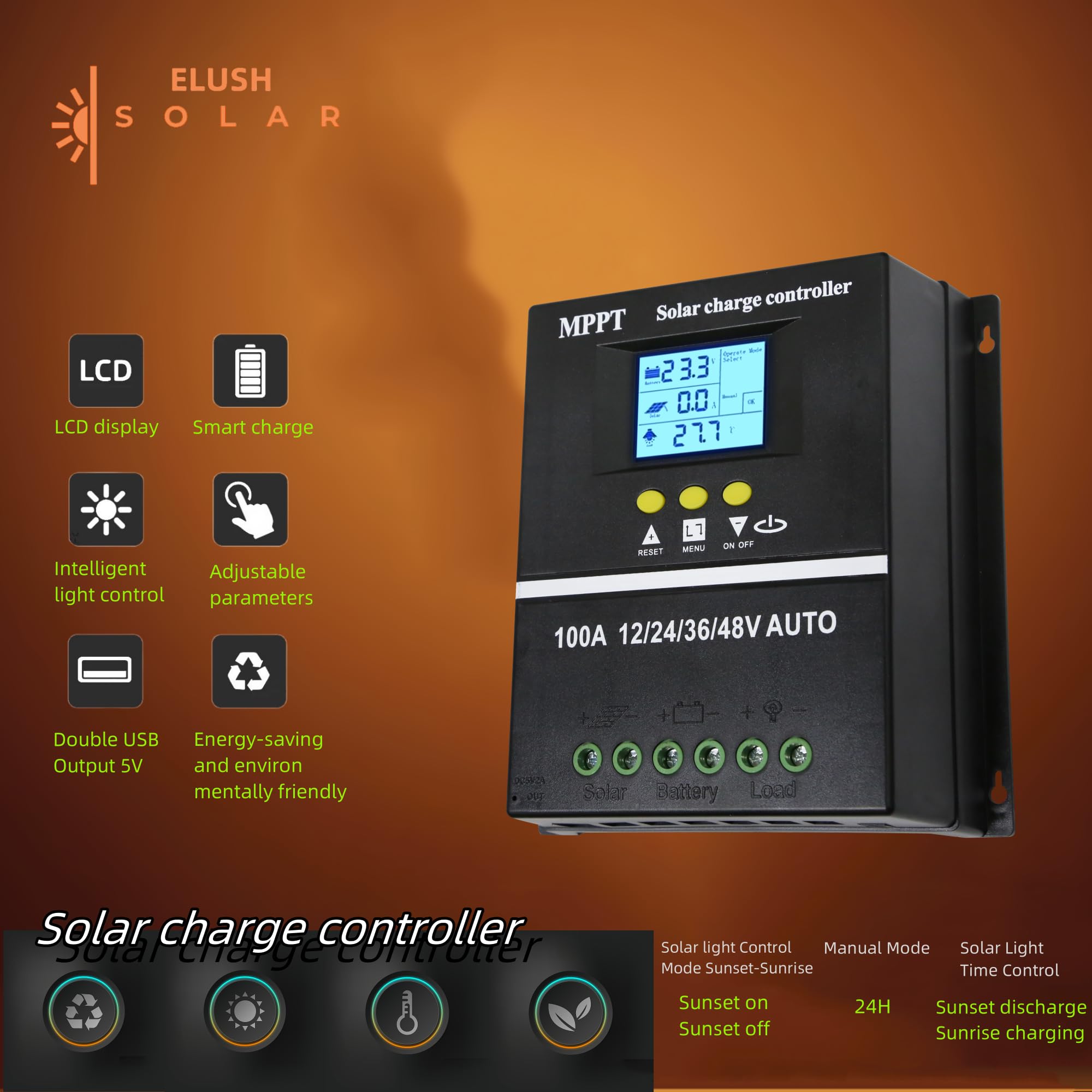 ELUSH close-up of LCD readout displaying voltage and charge current for fast diagnostics