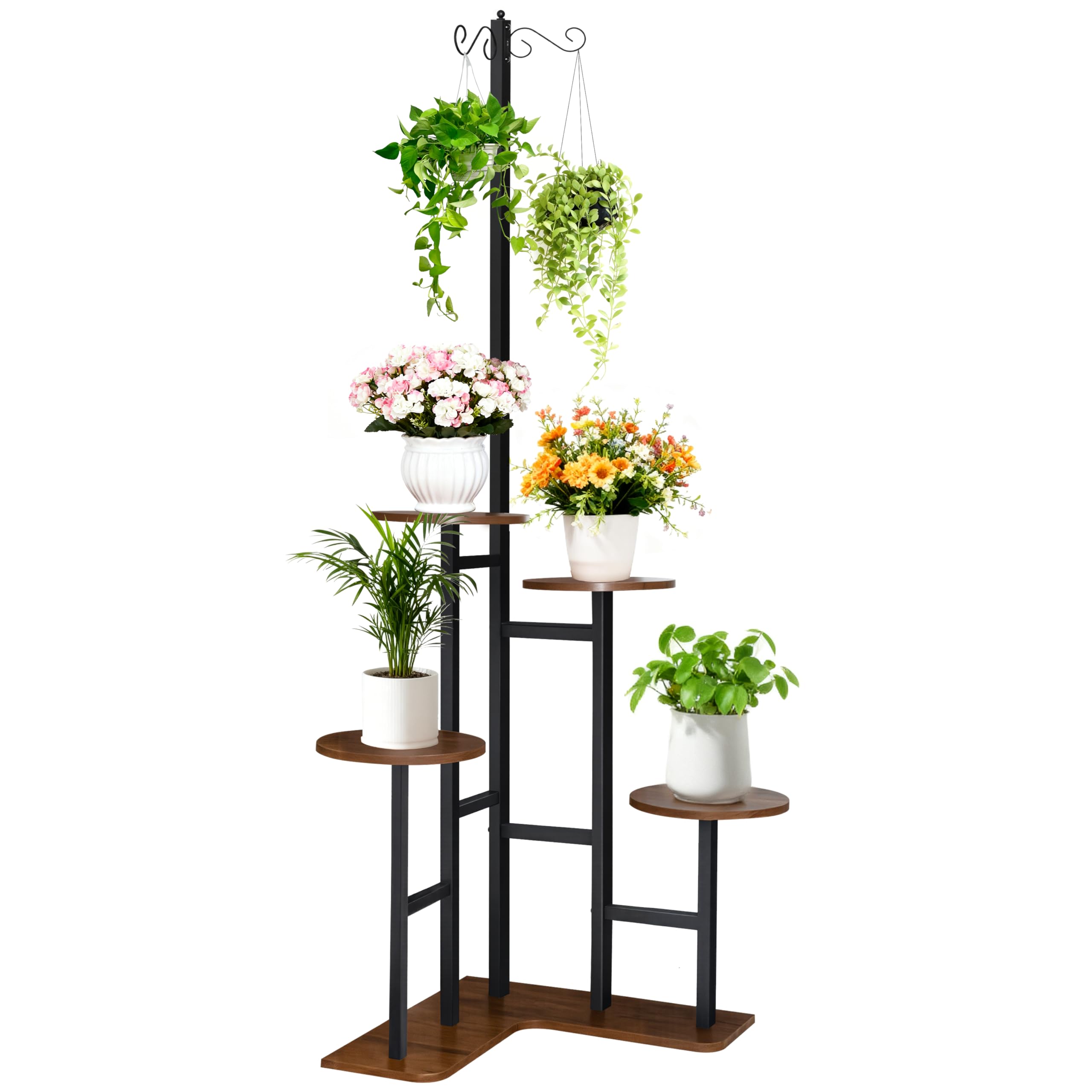 elwarmth front view showing full 5-tier corner plant stand and benefit: vertical display