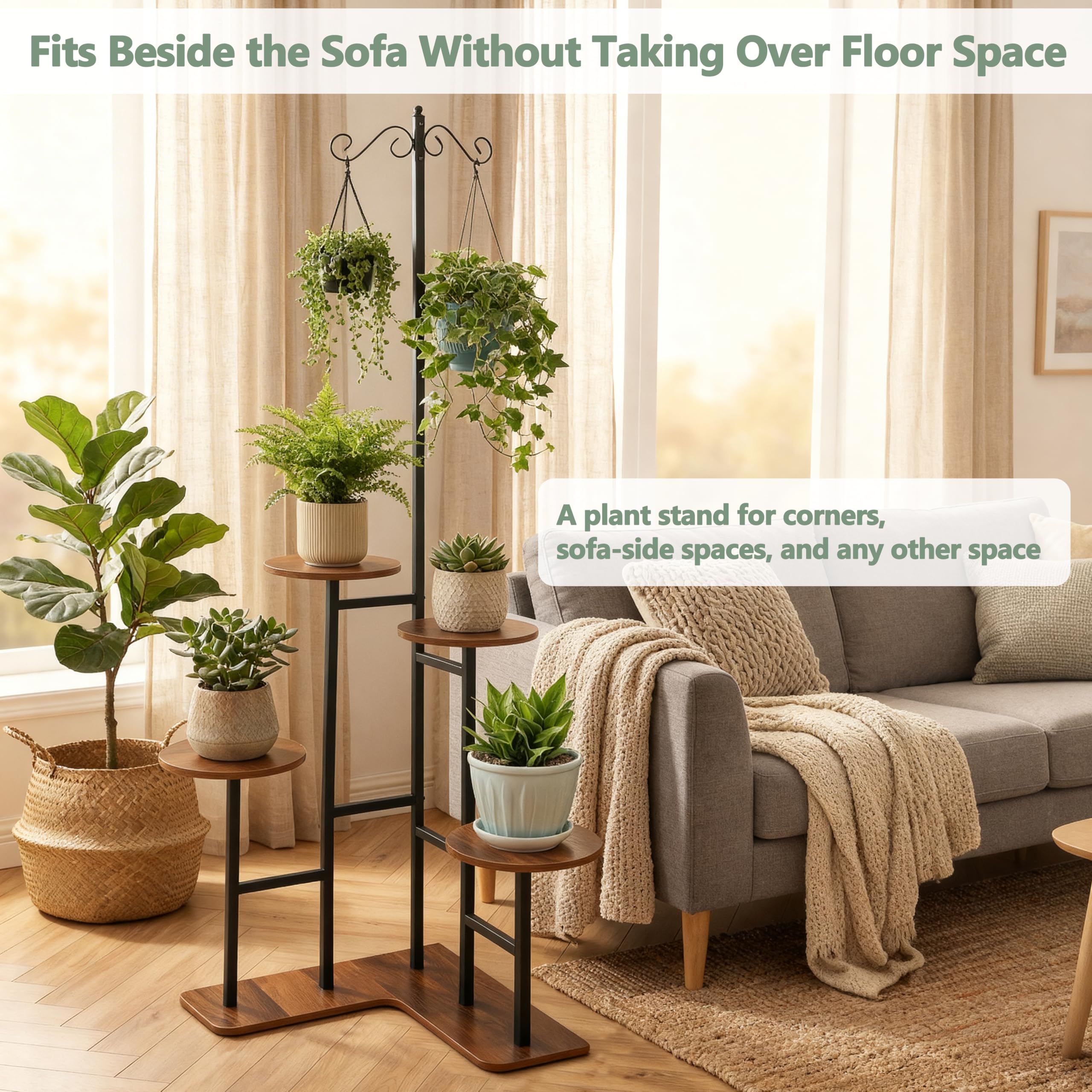 elwarmth plant stand styled in living room and benefit: enhances interior greenery