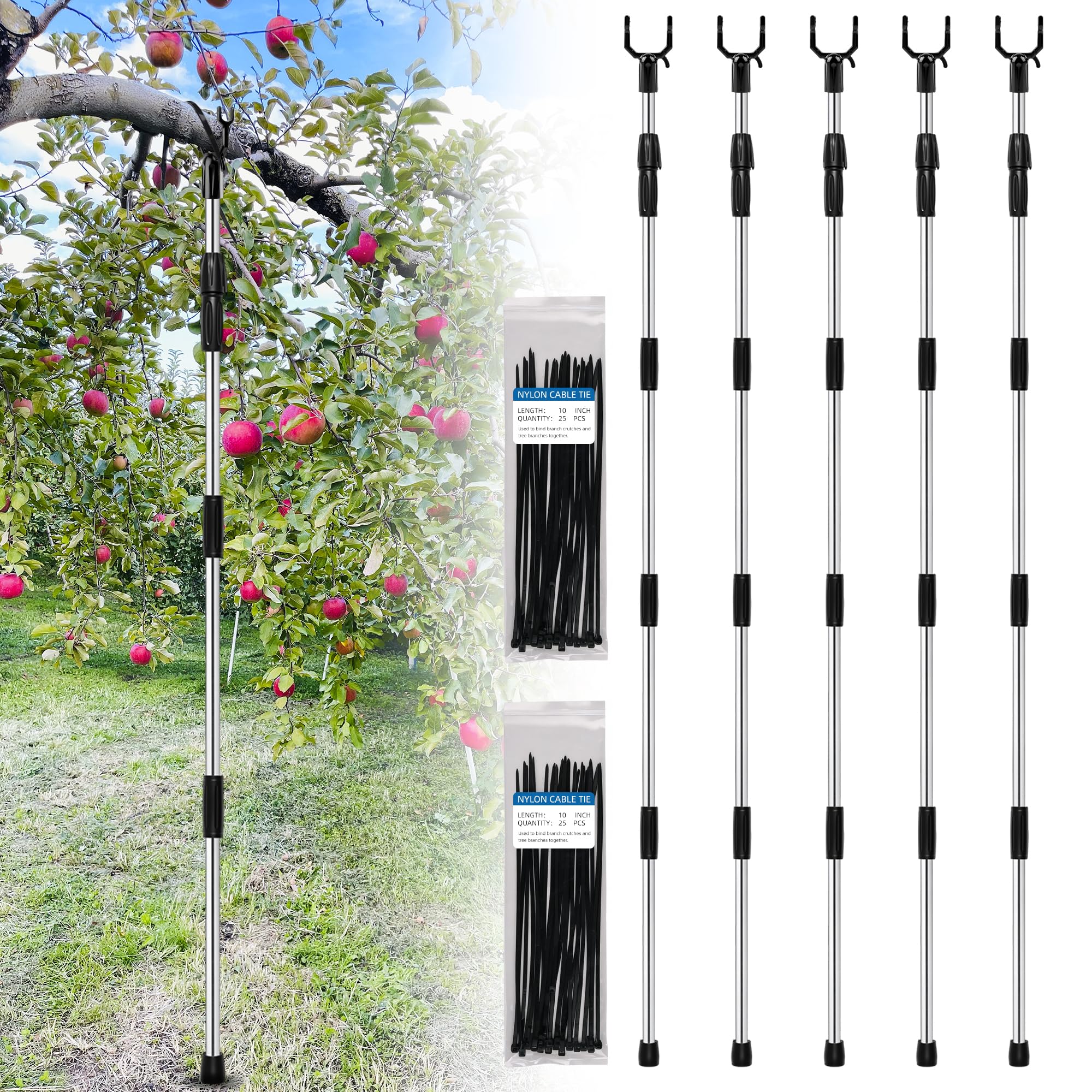 Elyssnova five-pack front view showing black adjustable tree support poles for easy installation