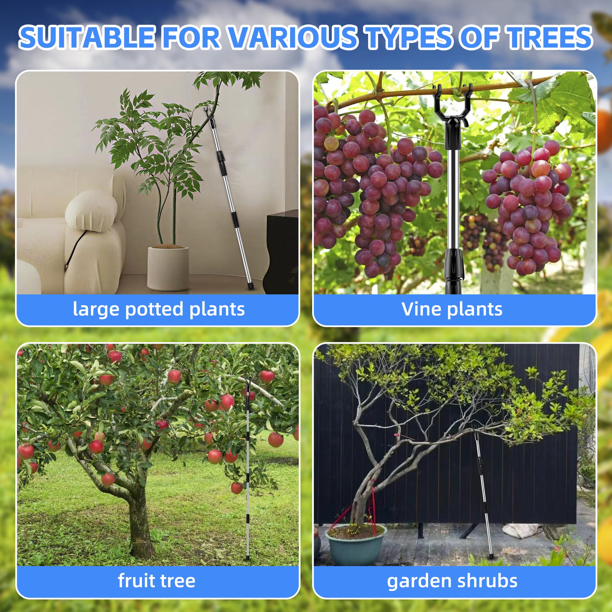 Elyssnova pole in use supporting a fruit-laden branch to prevent breakage