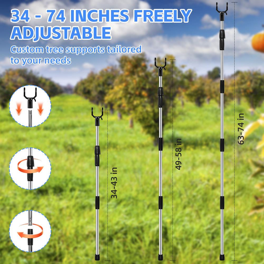 Elyssnova poles beside a measuring ruler showing 34–74" adjustable length for right fit