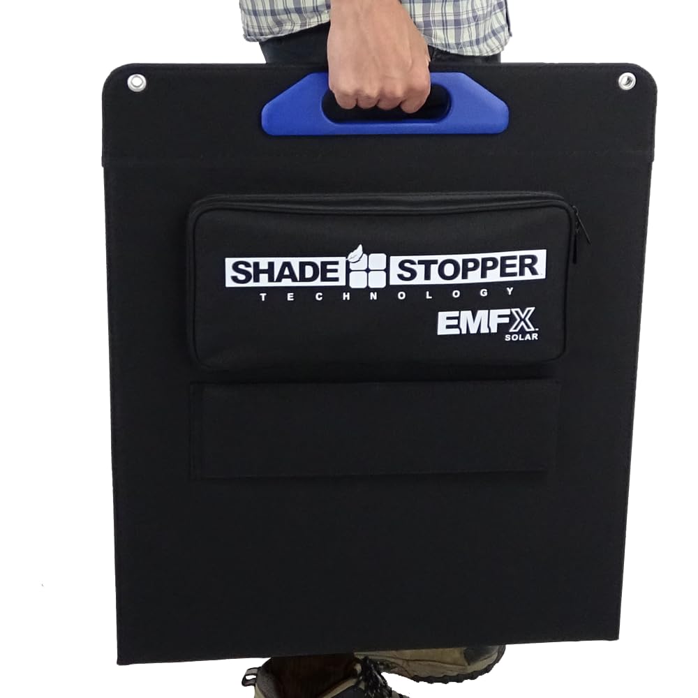 EMFX panel open with kickstands angled for sun and quick setup benefit