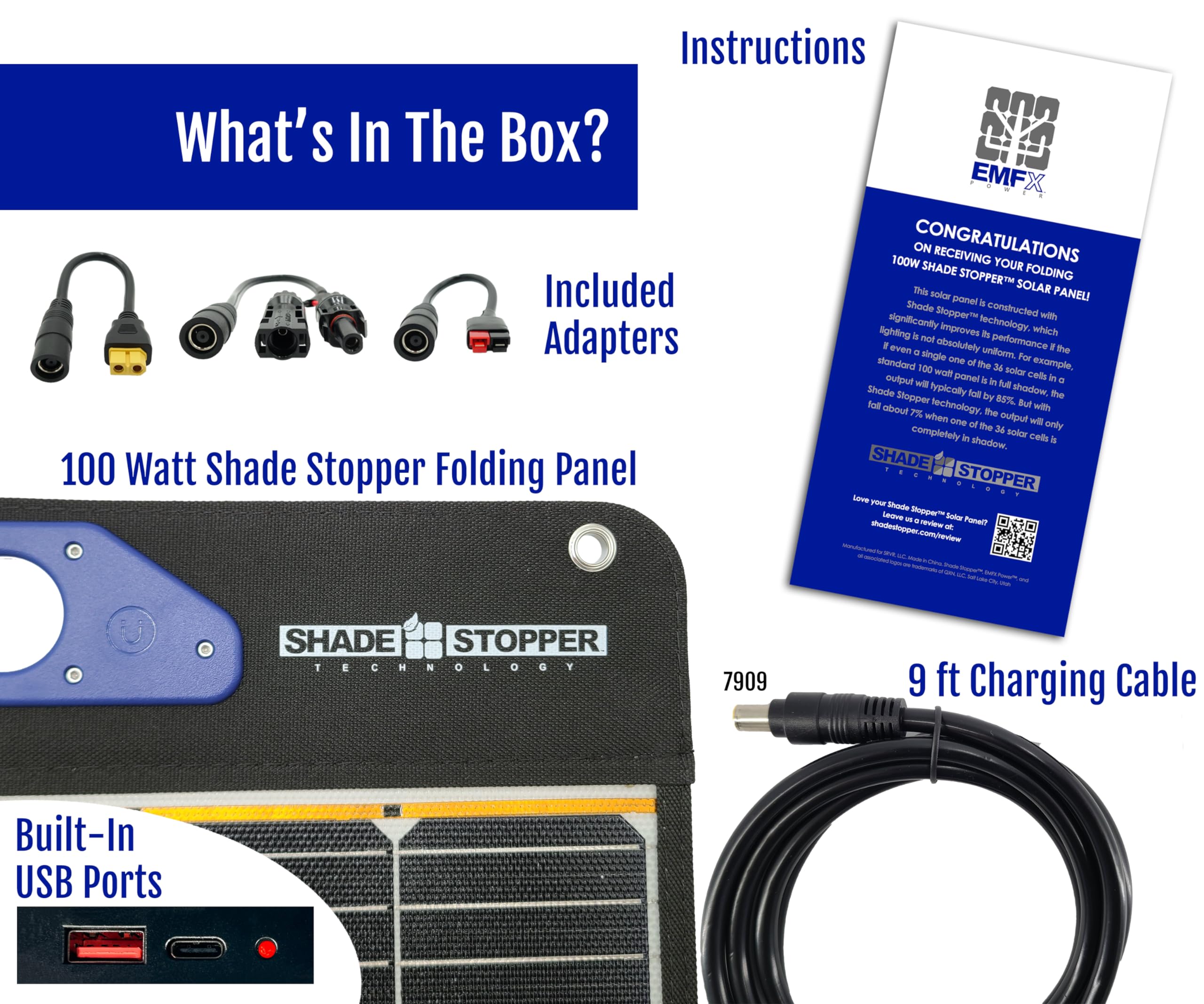 EMFX USB-A USB-C ports and power station adapters showing charging flexibility benefit