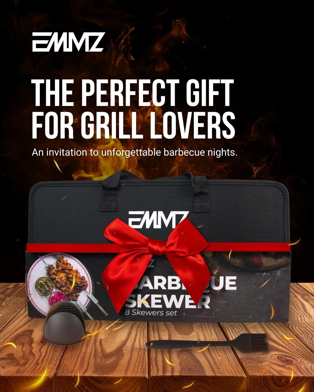 EMMZ skewer beside ruler demonstrating 16.5-inch length for large cuts