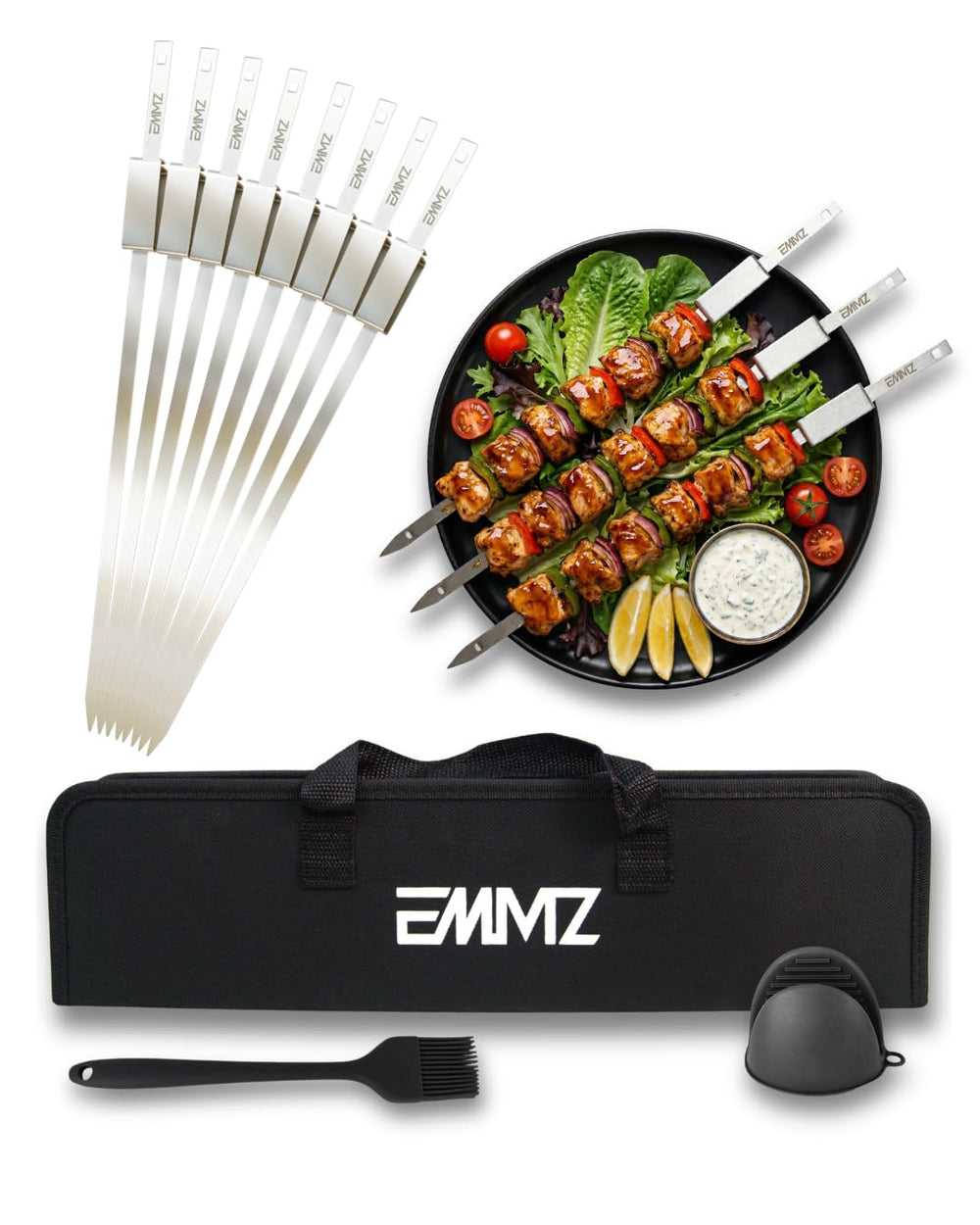 EMMZ skewers in oven broiler showing oven-safe use and versatility