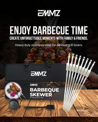 EMMZ skewers cooking over charcoal grill showing even grilling advantage