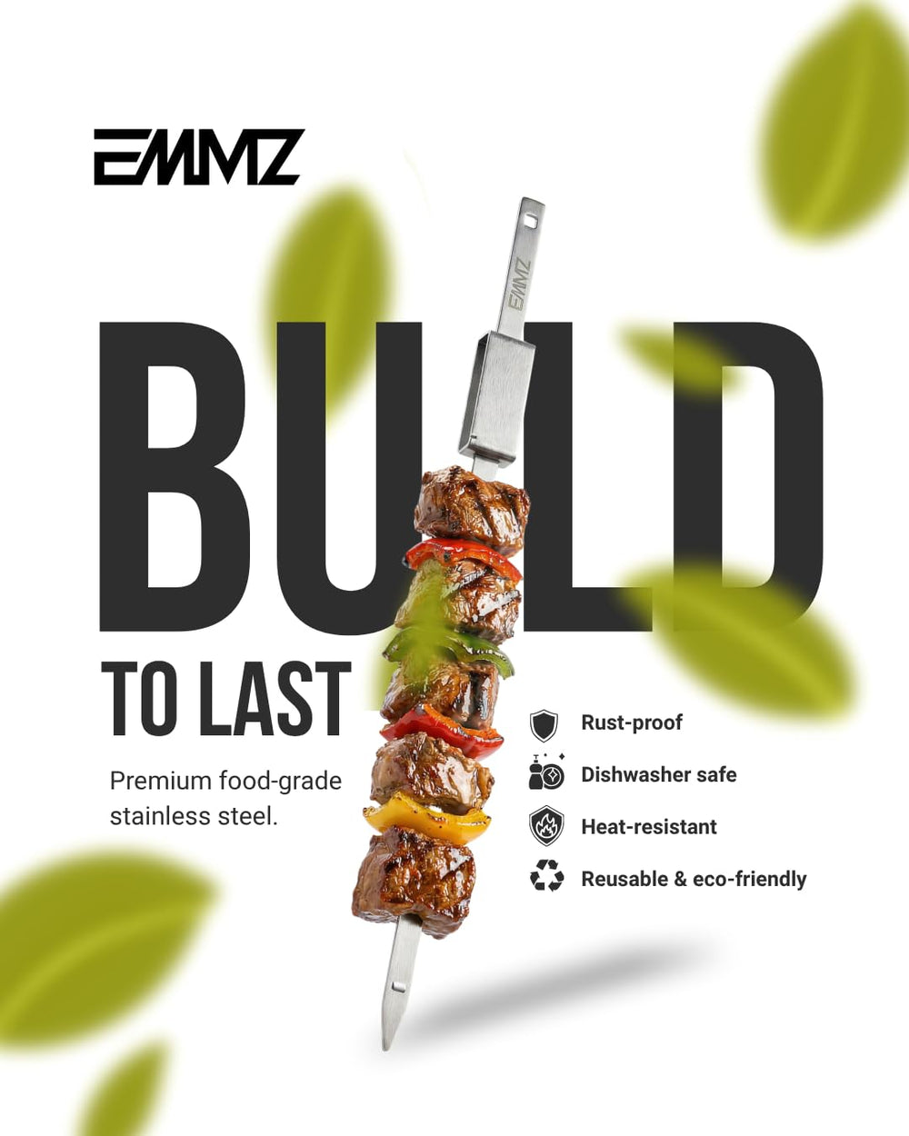 EMMZ plated grilled kebabs on skewers ready to serve for great presentation