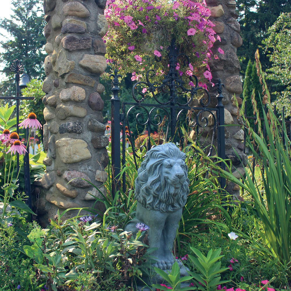 Emsco Group guardian lion next to chair demonstrating 28-inch scale and placement