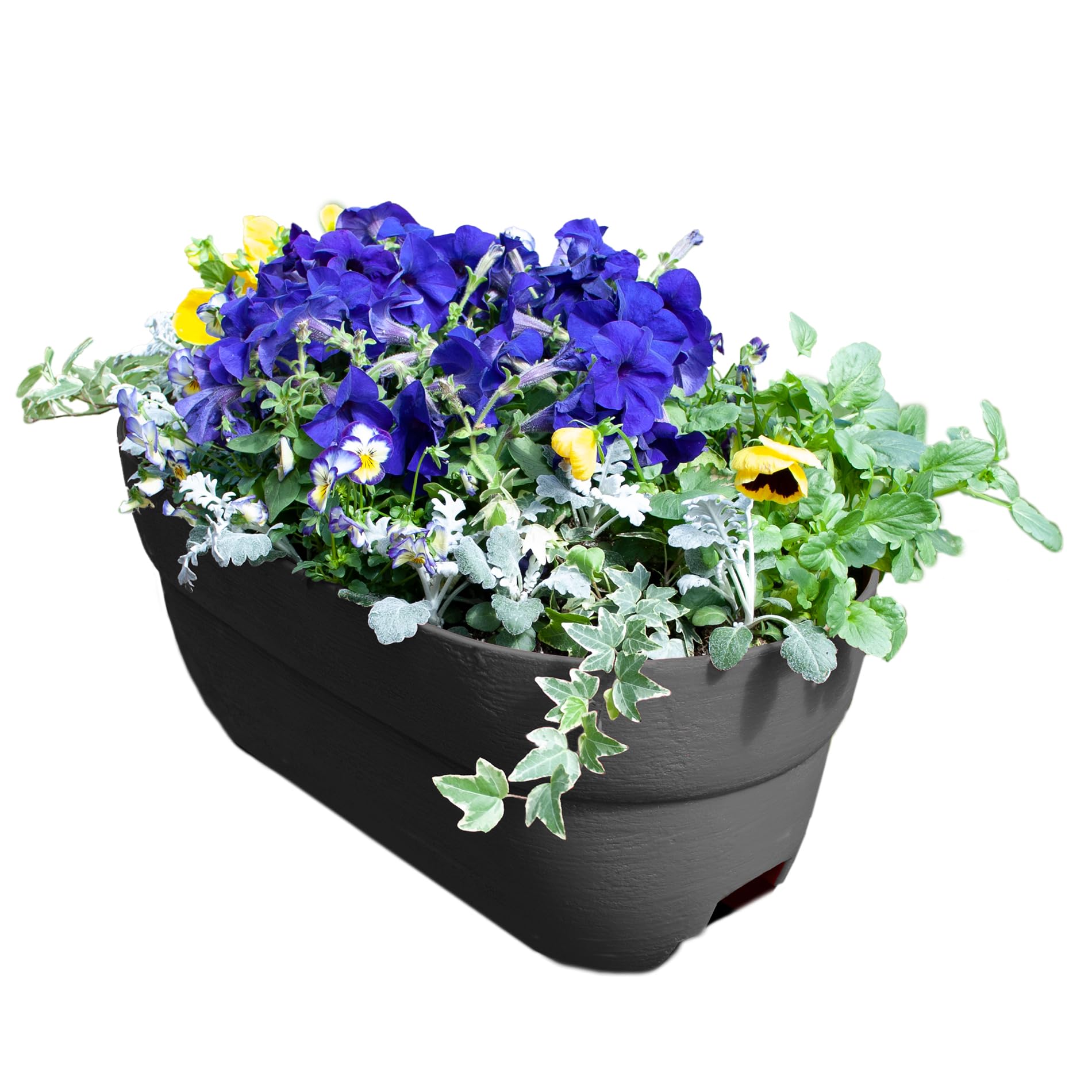 Emsco Group Bloomers front view showing slate color and long planting trough, maximizes planting area