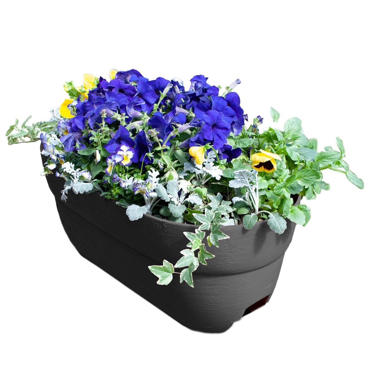 Emsco Group Bloomers front view showing slate color and long planting trough, maximizes planting area