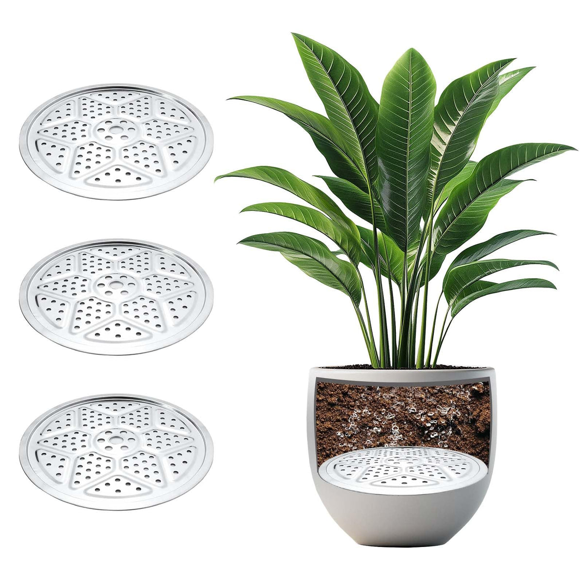 Emsiok front view of 18-inch stainless steel planter insert showing clean finish and fit benefits