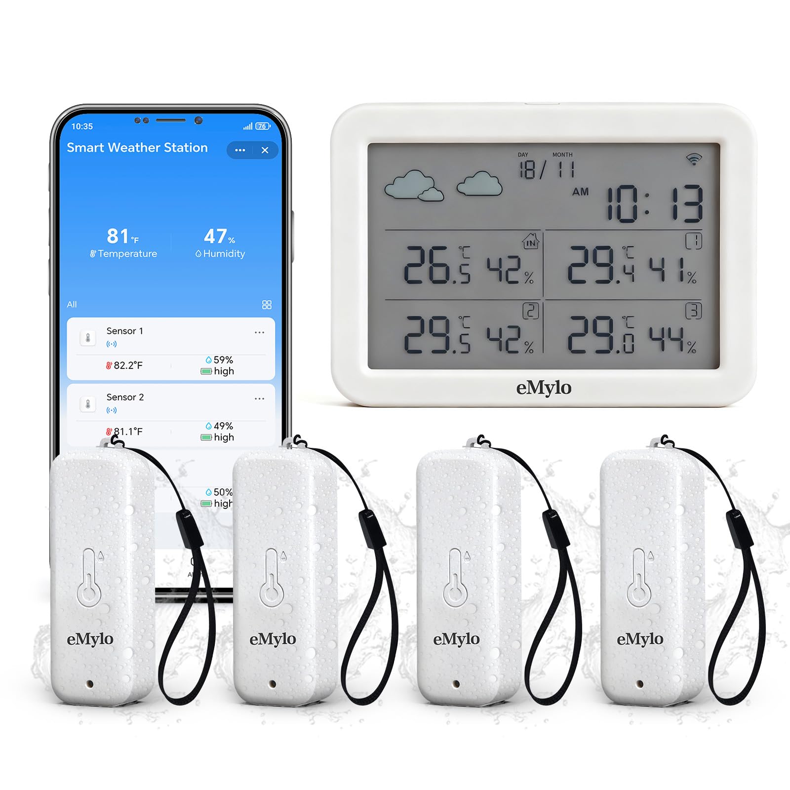 eMylo front WiFi display showing temperature and humidity for quick monitoring