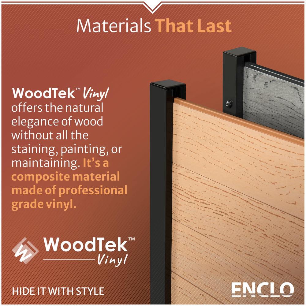 Enclo Florence cedar color finish label highlighting realistic wood look benefit
