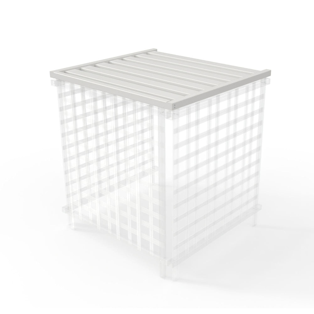 Enclo Privacy Screens front view of white slatted rooftop topper showing clean finish and match