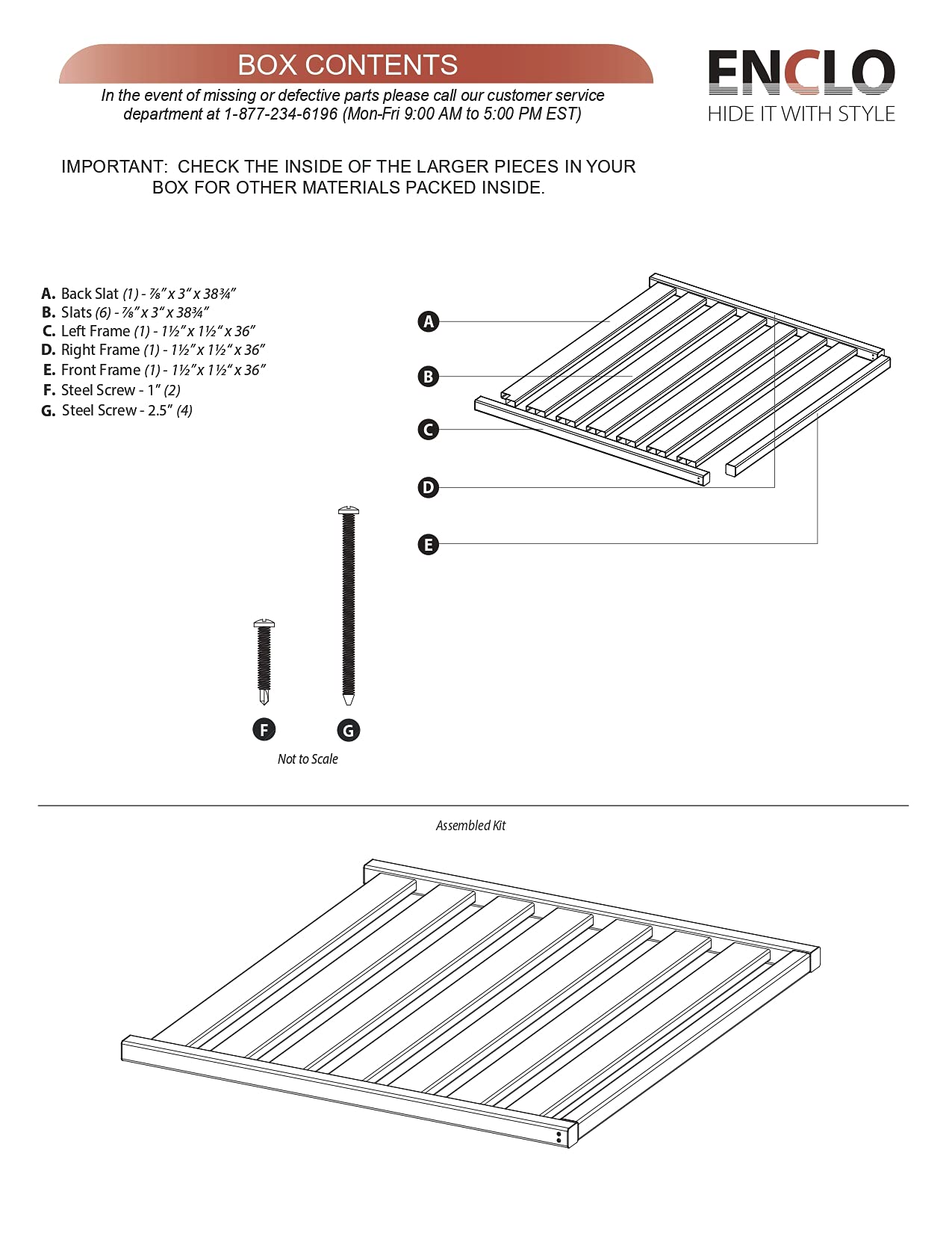 Enclo Privacy Screens packaged unit with included hardware and instructions for easy assembly