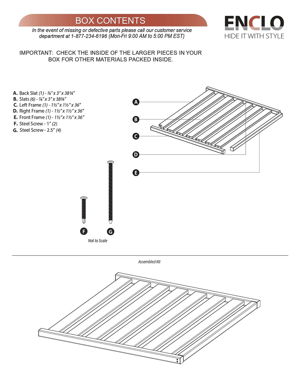 Enclo Privacy Screens packaged unit with included hardware and instructions for easy assembly