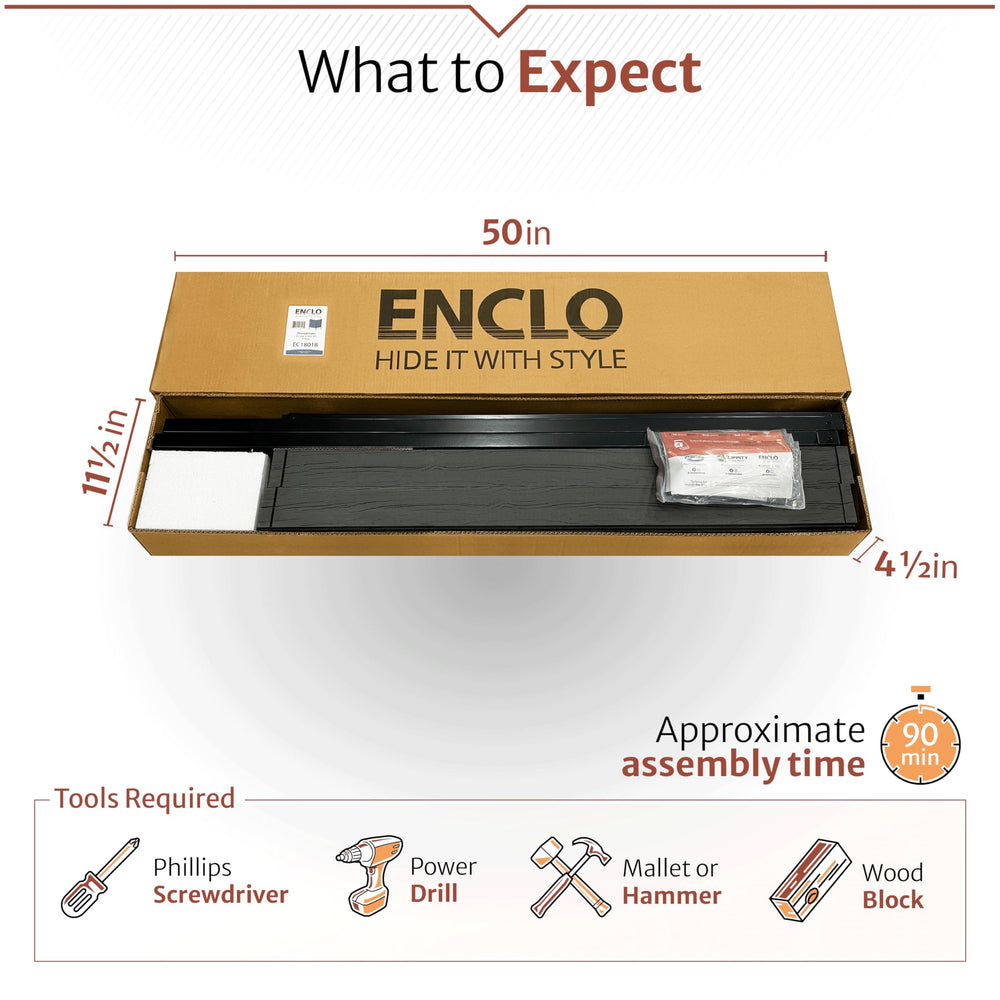 Enclo Vienna next to a trash bin showing size and coverage for utility hiding