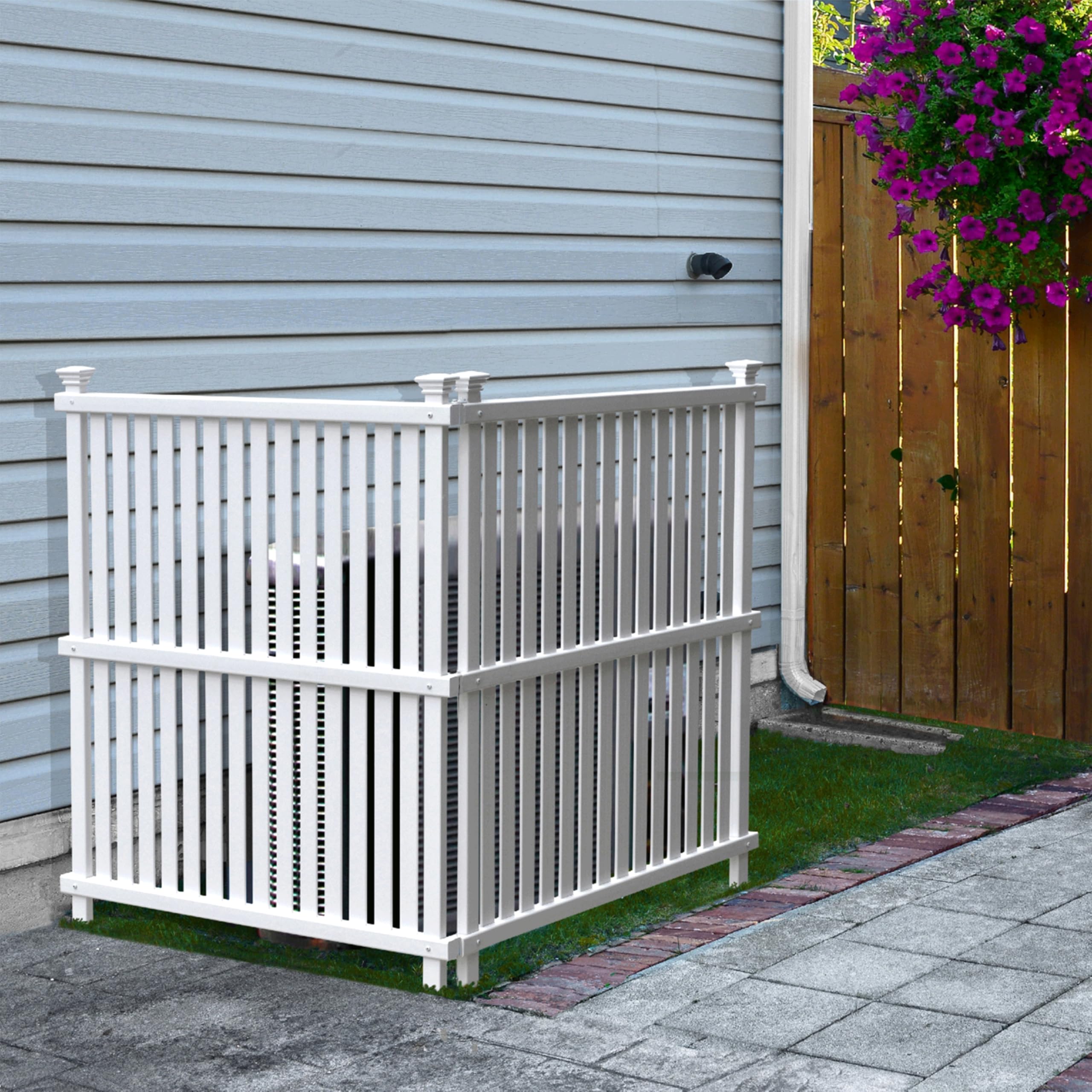 Enclo Wilmington front view showing clean white panels and instant privacy